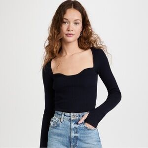 NWT! Pistola Denim Navy Sweetheart Ribbed Long Sleeve Top Size Large